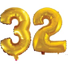 İstoç Parti 32 Yaş Sayı Folyo Balon Gold 40 Inç 100 cm