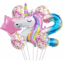 İstoç Parti Unicorn Balon Folyo Set Konsept Doğum Günü Set Yaş 2