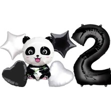 İstoç Parti Panda Temalı Yıldız Kalp Folyo Balon Duğum Günü Parti Seti Yaş 2