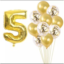 İstoç Parti 5 Yaş Gold Konfetili Şeffaf Balon Seti