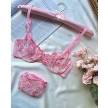 Freya Cindy Toz Pembe Çiçek Desenli Balenli Tanga Model Iç Çamaşırı Takımı