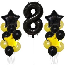 İstoç Parti Sarı Gold Folyo Balon Rakam Set Dogum Günü Süsü 8 Yaş