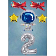İstoç Parti Uzay Temalı Gümüş Rakamlı Folyo Balon Seti Yaş 2