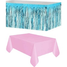 İstoç Parti Metalize Masa Eteği + Plastik Pembe Masa Örtüsü