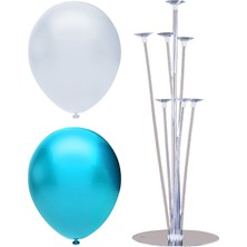 İstoç Parti 7 Çubuklu Balon Standı + 7 Adet Balon ( Açık Mavi - Beyaz )