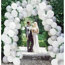 İstoç Parti 12 Inç 100 Adet Metalik Beyaz-Gümüş Balon+ 5 mt Balon Zinciri