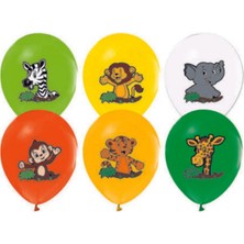 İstoç Parti Sevimli Hayvanlar Safari Baskılı Balon 12 Inch 50 Adet