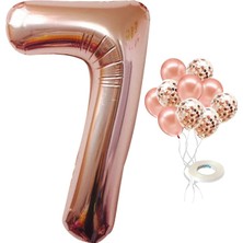 İstoç Parti 7 Yaş Rose Gold Rakam Balon Konfetili Balon Seti