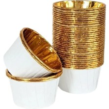 İstoç Parti Metalik Beyaz Gold Renk Muffin Cupcake Kek Kalıbı 25'li