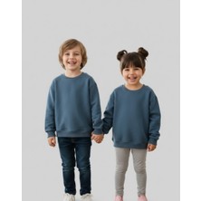 Kyex Kids Unisex Çocuk Petrol Mavisi Bisiklet Yaka Basic Sweatshirt - %100 Pamuklu Yumuşak Dokuma