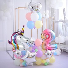 İstoç Parti Gökkuşağı Rakam Balonlu Unicorn Temalı Doğum Günü Karşılama Seti Yaş 7