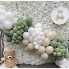 İstoç Parti Pastel Küf Yeşili Beyaz ve Deniz Kumu Balon Seti 50 Adet