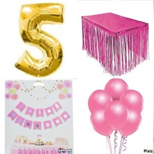 İstoç Parti Doğum Günü Parti Seti 5 Rakam Pembe Konsept