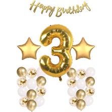 İstoç Parti Gold Konsept 3 Yaş Doğum Günü Konfetili Kutlama Seti