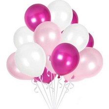İstoç Parti Fuşya Pembe - Rose Gold - Metalik Beyaz Karışık Metalik Balon 50 Adet + 5 mt Balon Zinciri