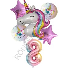 İstoç Parti Unicorn Rakam At Yıldız Doğum Günü Parti Seti Yaş-8