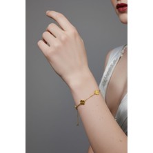Osha Aksesuar Kadın Gold Çelik Bileklik - Şans Yoncası Figürlü Ayarlanabilir Zarif Zincir