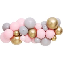 İstoç Parti Pembe Gri Krom Gold Balon Seti 35 Adet