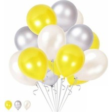 İstoç Parti 30 Adet Sarı Gümüş Beyaz Balon Konsepti