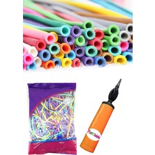 İstoç Parti Karışık Renklerde Uzun Ince Sosis Balon 50 Adet + Balon Pompası