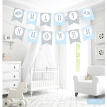 İstoç Parti Baby Shower Mavi-Gri Zigzak Banner