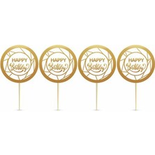 İstoç Parti 8'li Pasta Kürdanı Happy Bırthday Gold Yaldızlı Beyaz