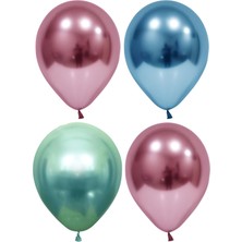 İstoç Parti Pembe-Mavi-Yeşil Krom Balon 10 Adet