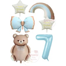 İstoç Parti Istoç Parti Mavi Renk Fiyonk Rakam Gökkuşağı Yıldız ve Karamel Renk Ayıcıklı Folyo Balon Seti Yaş 7