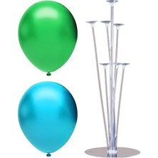 İstoç Parti 7 Çubuklu Balon Standı + 20 Adet Balon ( Açık Mavi - Koyu Yeşil )