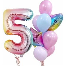 İstoç Parti Gökkuşağı Balon Renkli Yaş Balon Rakam Konsept Yaş 5