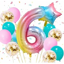 İstoç Parti Gökkuşağı Rengarenk Yıldız Balon Set 6 Yaş