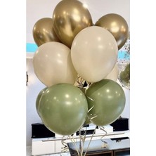İstoç Parti Krom Gold Retro Deniz Kumu Küf Yeşili Balon Seti ve Rafya Şerit