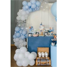 İstoç Parti Pastel Beyaz Pastel Açık Mavi Şeffaf Balon Konsept Zinciri 100 Adet