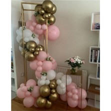 İstoç Parti Pastel Pembe - Beyaz ve Krom Gold Balon Zincir Seti 70 Adet