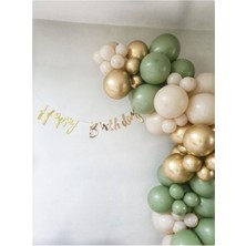 İstoç Parti Küf Yeşili-Ten-Krom Gold Renk Balon Zinciri 70 Adet+5 mt Balon Zinciri