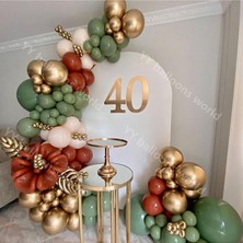 İstoç Parti Krom Gold Küf Yeşili Sütlü Kahve ve Yanık Turuncu Balon Seti 50 Adet