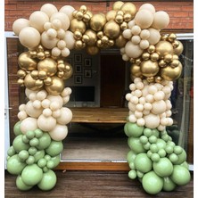 İstoç Parti Krom Gold Sütlü Kahve ve Kış Yeşili Balon Seti 50 Adet