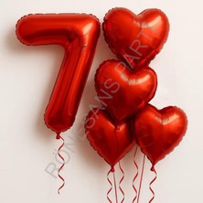 İstoç Parti Kırmızı Rakam Kalp Folyo Balon Seti Yaş-7