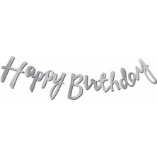 İstoç Parti Gümüş Happy Birthday Kaligrafi Banner