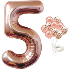 İstoç Parti 5 Yaş Rose Gold Rakam Balon Konfetili Balon Seti