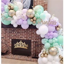 İstoç Parti Özel Gün Konsept Balon Zinciri Lila Yeşil Beyaz Gold 50 Adet + 5 Mt. Balon Zinciri