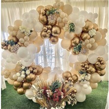 İstoç Parti Krom Gold Beyaz ve Ten Balon Balon Seti 50 Adet+5 mt Balon Zinciri