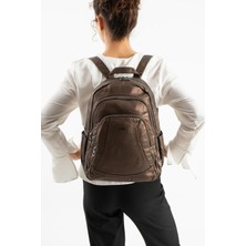 Duomino Bronz Çok Cepli Poliüretan Yıkama Deri Sırt Çantası Günlük Çanta Sırt Çantası