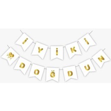 İstoç Parti Iyiki Doğdun Flama Beyaz Üzeri Gold Iyi Ki Doğdun Yazılı Banner