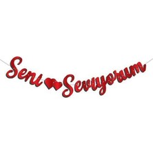 İstoç Parti Kaligrafi Banner Kırmızı Seni Seviyorum