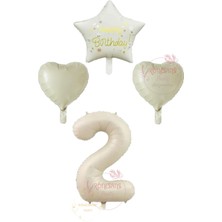İstoç Parti Istoç Parti Krem Renk Rakam Happy Bırthday Yazılı Yıldız ve Kalpli Folyo Balon Seti Yaş 2