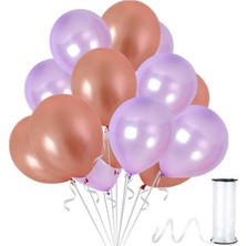 İstoç Parti Rose Gold - Lila Metalik Balon 50 Adet+ 5 mt Balon Zinciri