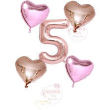 İstoç Parti Istoç Parti Rose Gold Rakam Kalp ve Pembe Kalp Folyo Balon Seti Yaş 5