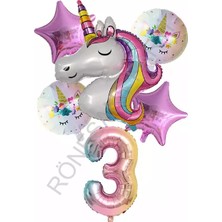 İstoç Parti Unicorn Rakam At Yıldız Doğum Günü Parti Seti Yaş-3