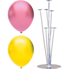 İstoç Parti 7 Çubuklu Balon Standı + 7 Adet Balon ( Pembe - Sarı )